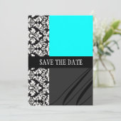 Damask Turquoise Enregistrer La Carte Date (Debout devant)