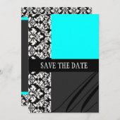 Damask Turquoise Enregistrer La Carte Date (Devant / Derrière)