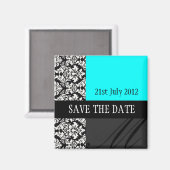 Damask Turquoise Enregistrer La Date Magnet (Recto/Verso)