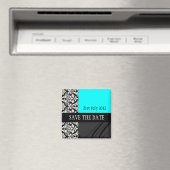 Damask Turquoise Enregistrer La Date Magnet (In Situ (Lave-vaisselle))