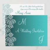 Damask Turquoise Faire-part de mariage (Devant / Derrière)