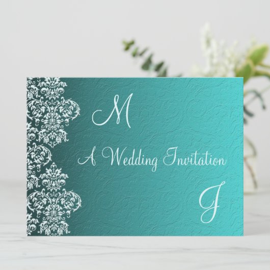 Damask Turquoise Faire-part de mariage (Debout devant)