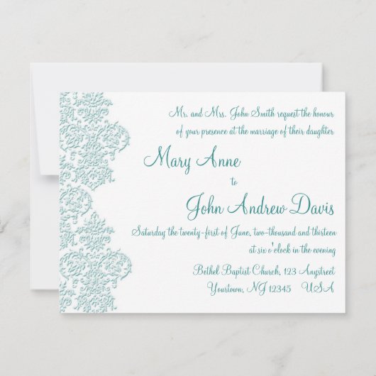 Damask Turquoise Faire-part de mariage (Dos)