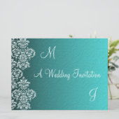 Damask Turquoise Faire-part de mariage (Debout devant)