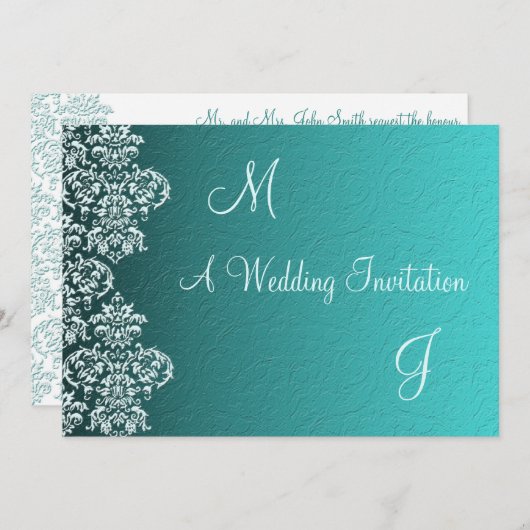 Damask Turquoise Faire-part de mariage (Devant / Derrière)