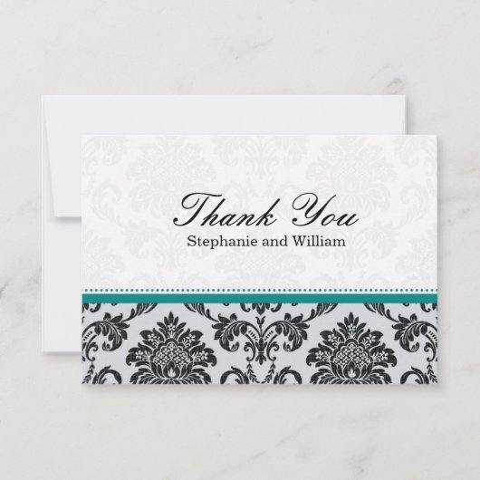 Damask Turquoise Mariage Carte de remerciements (Devant)