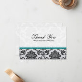 Damask Turquoise Mariage Carte de remerciements (Devant/Arrière en situation)