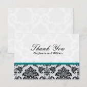 Damask Turquoise Mariage Carte de remerciements (Devant / Derrière)