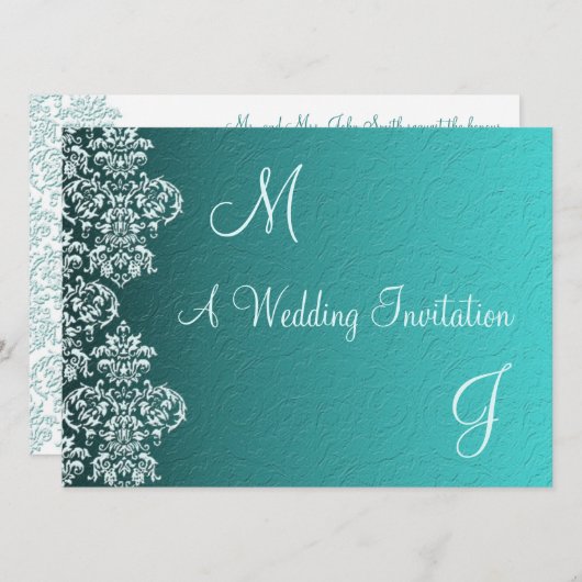 Damask Turquoise Wedding Invitation Kaart (Voorkant / Achterkant)