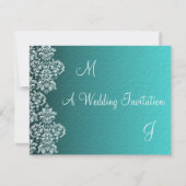 Damask Turquoise Wedding Invitation Kaart (Voorkant)