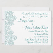Damask Turquoise Wedding Invitation Kaart (Achterkant)