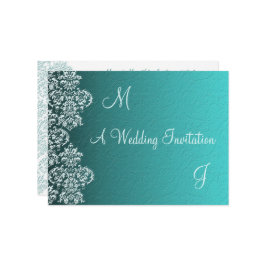 Damask Turquoise Wedding Invitation Kaart
