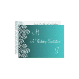 Damask Turquoise Wedding Invitation Kaart