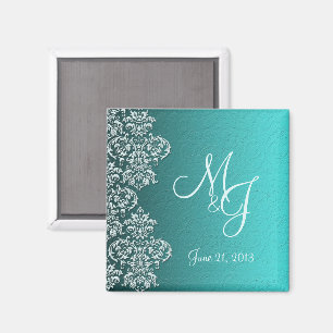 Damask Turquoise Wedding Magnet Magneet