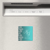 Damask Turquoise Wedding Magnet Magneet (Insitu (Vaatwasser))