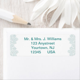 Damask Turquoise Wedding Return Label