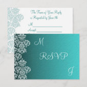 Damask Turquoise Wedding RSVP Kaartje (Voorkant / Achterkant)