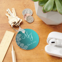 Damask Turquoise Wedding Sleutelhanger