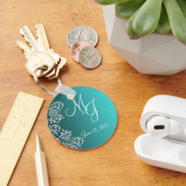 Damask Turquoise Wedding Sleutelhanger