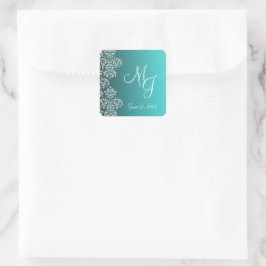 Damask Turquoise Wedding Stickers