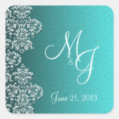 Damask Turquoise Wedding Stickers (Voorkant)