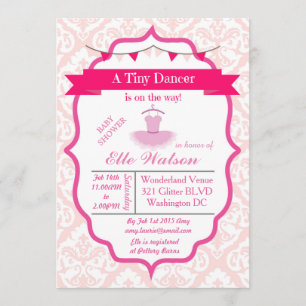 Damask Tutu Ballerina Baby Shower Invitaties Aqua Kaart