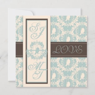 Damask Tweets Wedding Invite Square Kaart