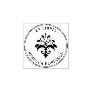  Damask & Typografie   Aangepaste ex libris Rubberstempel