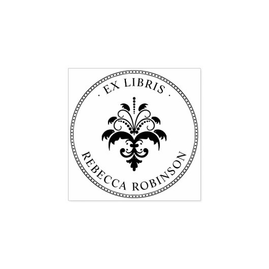 Damask & Typografie | Aangepaste ex libris Rubberstempel (Afrduk)