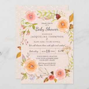 Damask Typography Blush n Gold Waterverf Floral Kaart