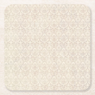 Damask Vanilla Pattern Vierkante Kartonnen Onderzetter