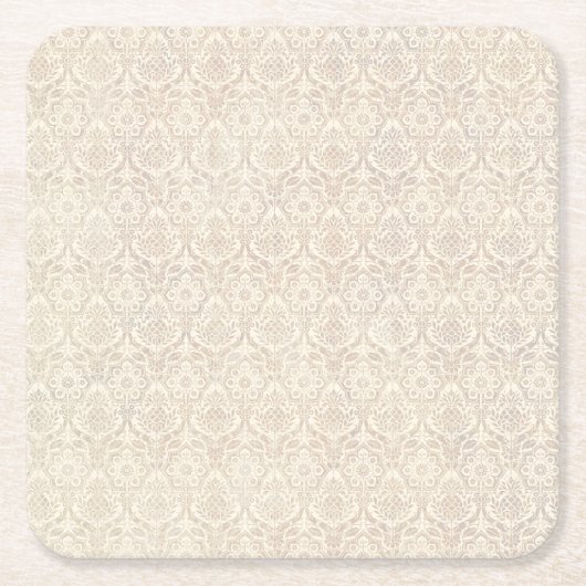 Damask Vanilla Pattern Vierkante Kartonnen Onderzetter (Voorkant)