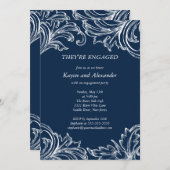 Damask Verloving Invitations Navy Blue Kaart (Voorkant / Achterkant)