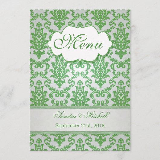 Damask vert pomme couleur Menu Mariage (Devant)