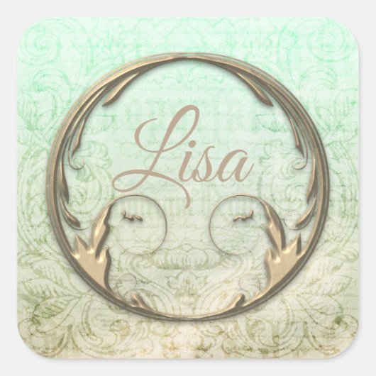 Damask Victoriaans script goureuze elegant Vierkante Sticker (Voorkant)