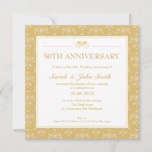 Damask Viering 50-jarig Huwelijksjubileum Uitnodig Kaart