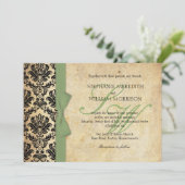 Damask Vintage Sage Bow Faire-part de mariage (Debout devant)