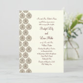 Damask Vintage Wedding Invitation (bruin) Kaart (Staand voorkant)