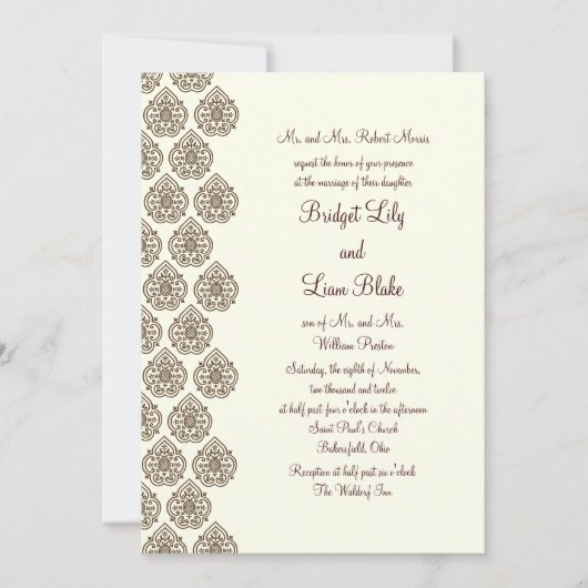 Damask Vintage Wedding Invitation (marron) (Devant)