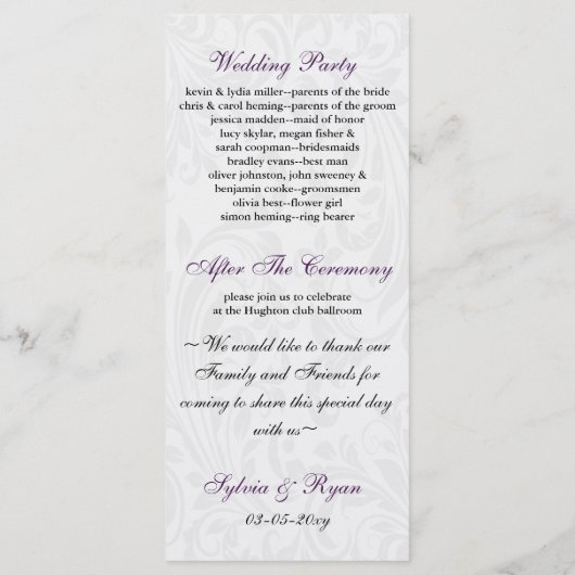 damask violet programme de mariage (Dos)