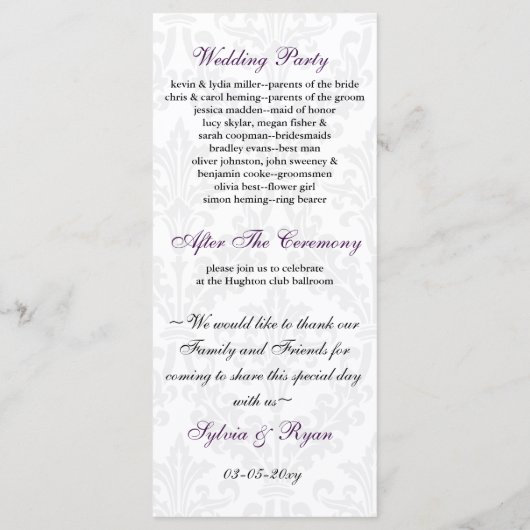 damask violet programme de mariage (Dos)