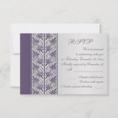 Damask violet sur argent Mariage Anniversaire RSVP (Devant)