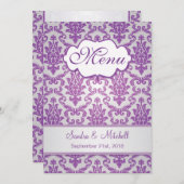 Damask violet sur le Mariage argenté Menu (Devant / Derrière)