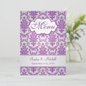 Damask violet sur le Mariage argenté Menu (Debout devant)