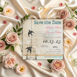 Damask Vogelkooi Trouw Save the Date Roze Groen