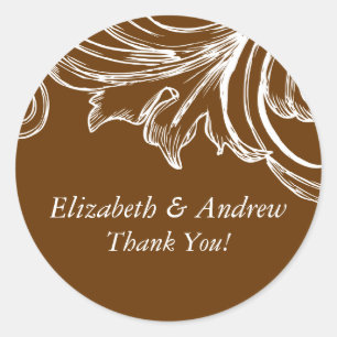 Damask Wedding Dank je wel Sticker Brown