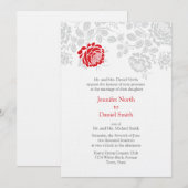 Damask Wedding Inviations Red en Grey Kaart (Voorkant / Achterkant)