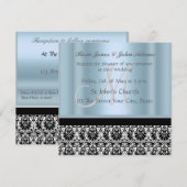 Damask Wedding Invitation Black and Sky Blue Kaart (Voorkant / Achterkant)