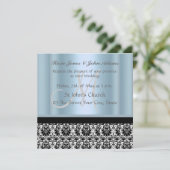 Damask Wedding Invitation Black and Sky Blue Kaart (Staand voorkant)