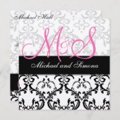 Damask Wedding Invitation Initialen Names Pink Kaart (Voorkant / Achterkant)